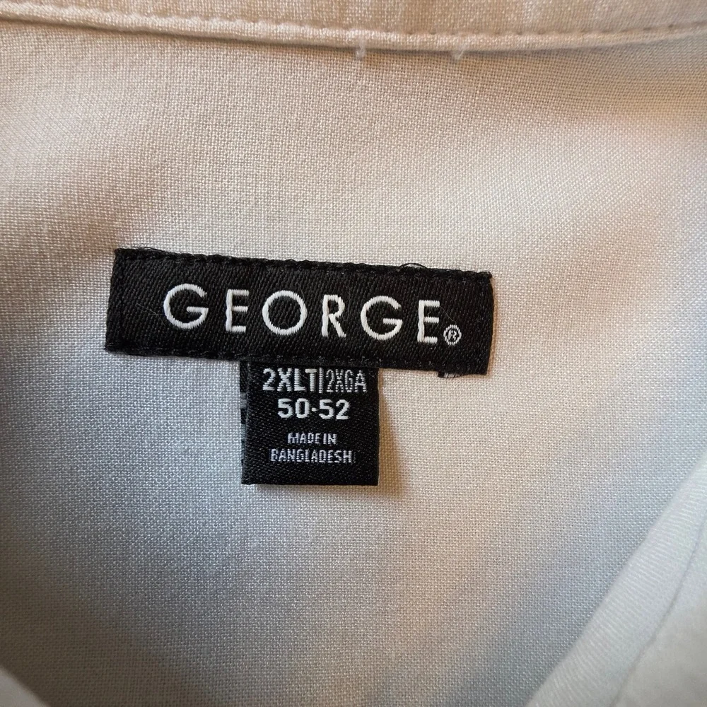 George M 2XLT White Tropical Hibiscus Floral Rayon Button Down Shirt GM26Y029BT
